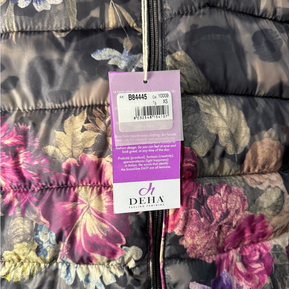 NWT Deha Reversible Black/Multicolor Floral Puffer Jacket w/ removable hood - Picture 7 of 8